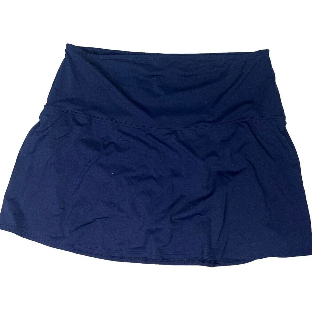 Lands' End Navy Blue Swim Skort Skirt Size 26W Pull On Elastic Waist